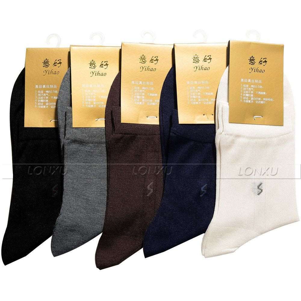 5 Pairs Mens 100% Silk Socks 100% mid Calf Free p&p Black White Beige Gray__ Suitable for four seasons Default Title