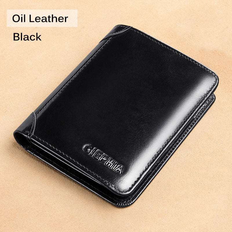 Genuine Leather Rfid Protection Wallets for Men Vintage Thin Short Multi Function ID Credit Card Holder Money Bag Black China