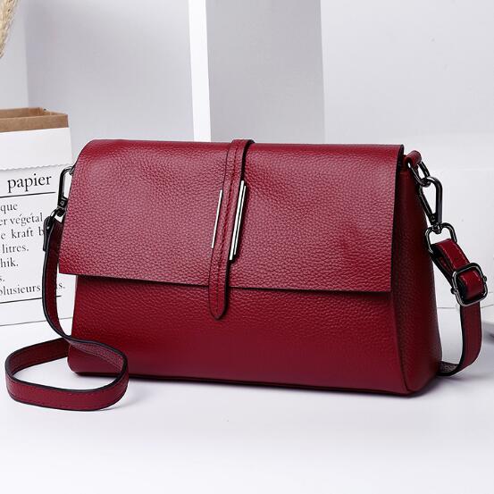 hiddengem Designer Real Cow Leather Lady's Flap Messenger Bags Soft Genuine Cowhide Functional Shoulder Handbags New Burgundy