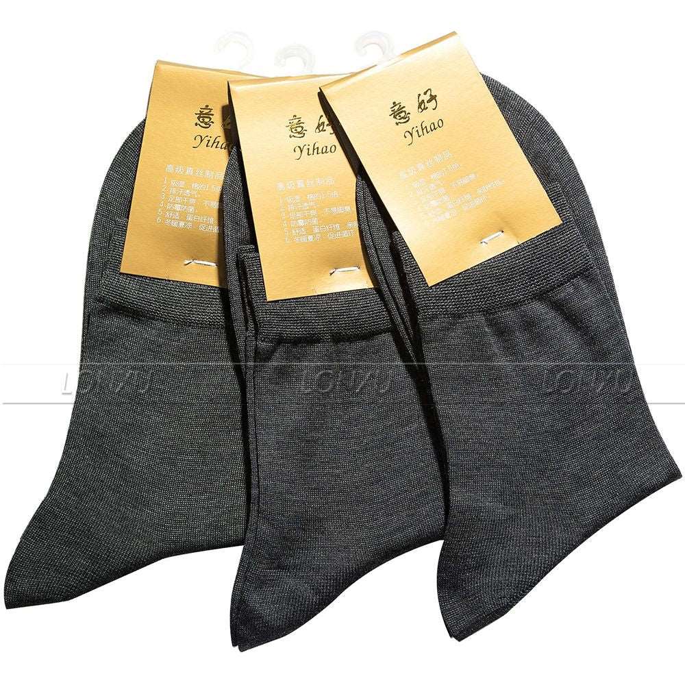 3 Pairs Mens 100% Silk Socks 100% mid Calf Free p&p Black Brown Beige Gray Navy Blue__ Suitable for four seasons Gray