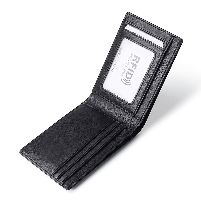 Men's Money Bag Purse Mini Slim Genuine Leather Wallet Rfid Bank Credit Card Holder Business Minimalist Wallet Men Black