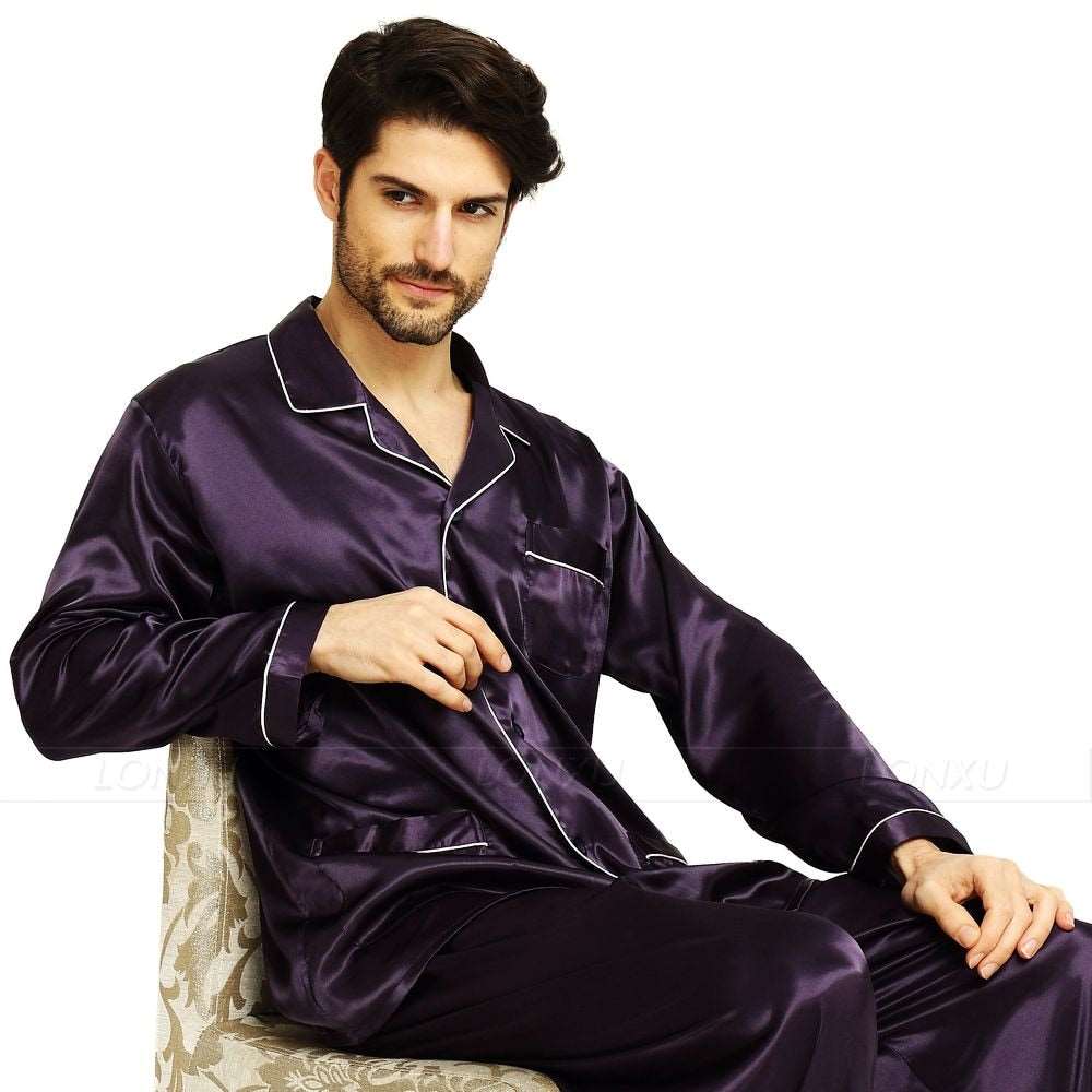 hiddengem Mens Silk Satin Pajamas Pyjamas Set Sleepwear Set Loungewear U.S. S,M,L,XL,XXL,XXXL,4XL__Fits All Seasons Purple