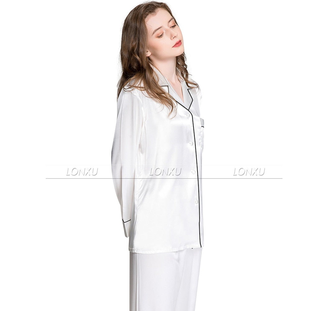 Womens Silk Satin Pajamas Pyjamas Set Sleepwear Loungewear U.S.S6,M8,M10,L12,L14,L16,L18,L20 S ~3XL Plus Size White