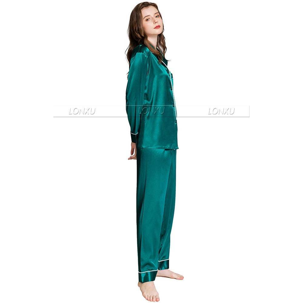 Womens Silk Satin Pajamas Pyjamas Set Sleepwear Loungewear U.S.S6,M8,M10,L12,L14,L16,L18,L20 S ~3XL Plus Size Green