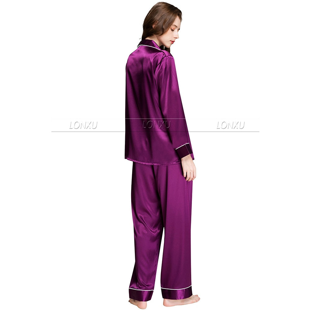 Womens Silk Satin Pajamas Pyjamas Set Sleepwear Loungewear U.S.S6,M8,M10,L12,L14,L16,L18,L20 S ~3XL Plus Size Purple