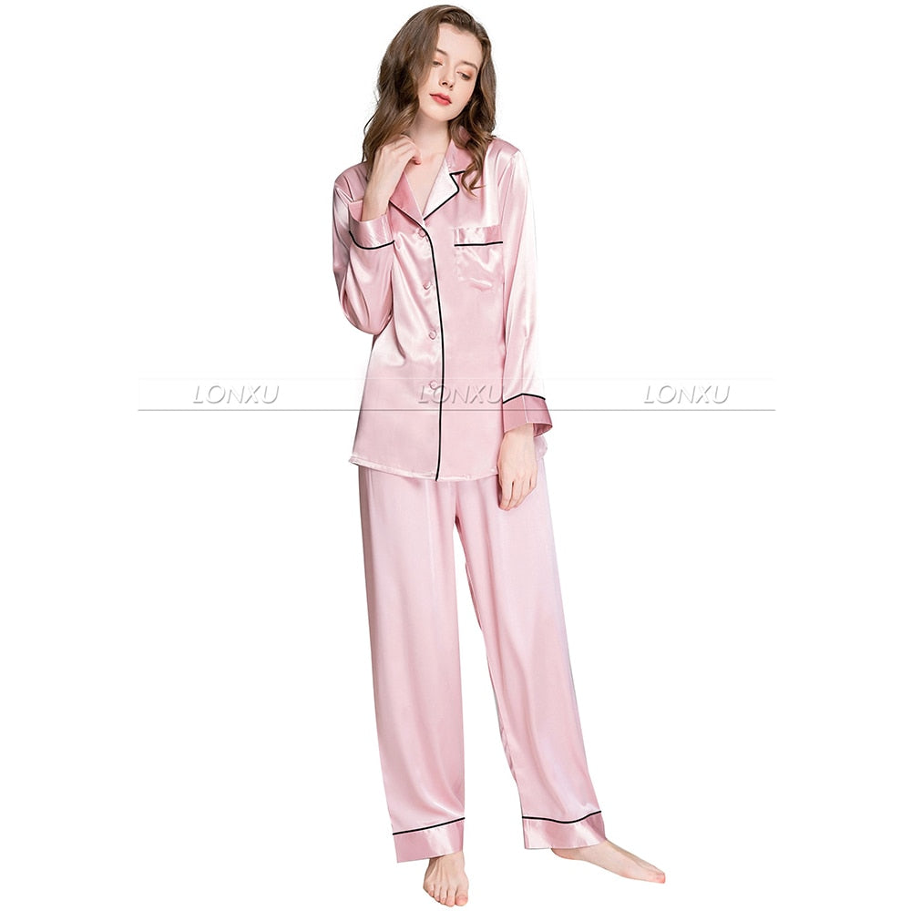 Womens Silk Satin Pajamas Pyjamas Set Sleepwear Loungewear U.S.S6,M8,M10,L12,L14,L16,L18,L20 S ~3XL Plus Size Pink