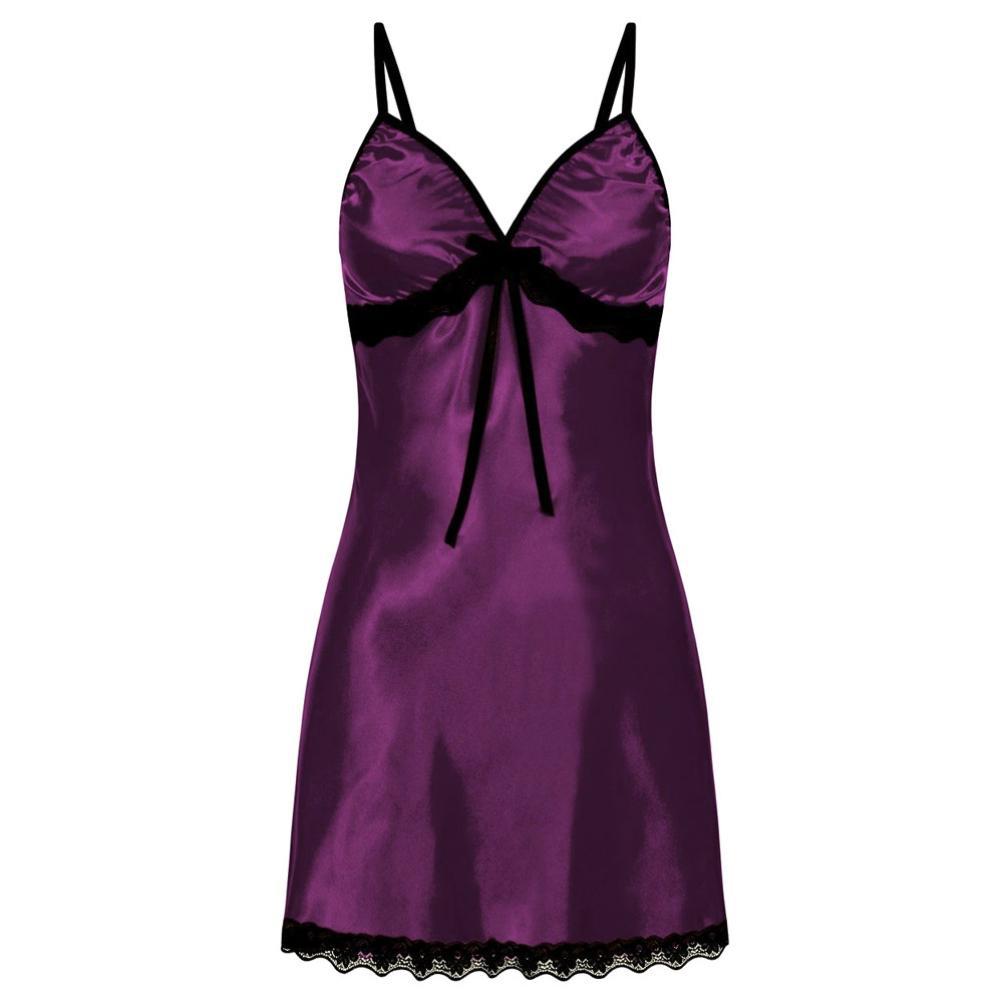 Women Sexy Sleepwear Lace Silk Satin Night Dress Sleeveless Nighties V-neck Nightgown Plus Size Nightwear Purple