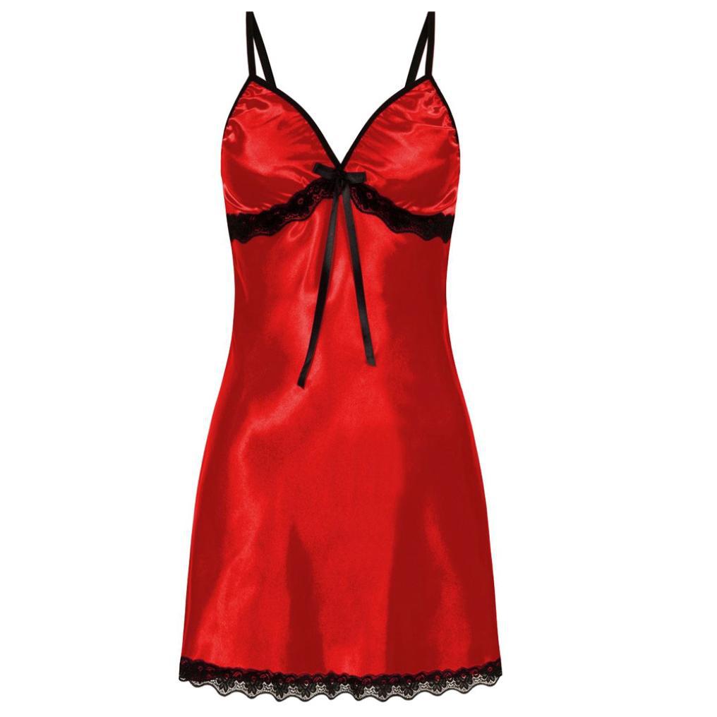 Women Sexy Sleepwear Lace Silk Satin Night Dress Sleeveless Nighties V-neck Nightgown Plus Size Nightwear Red