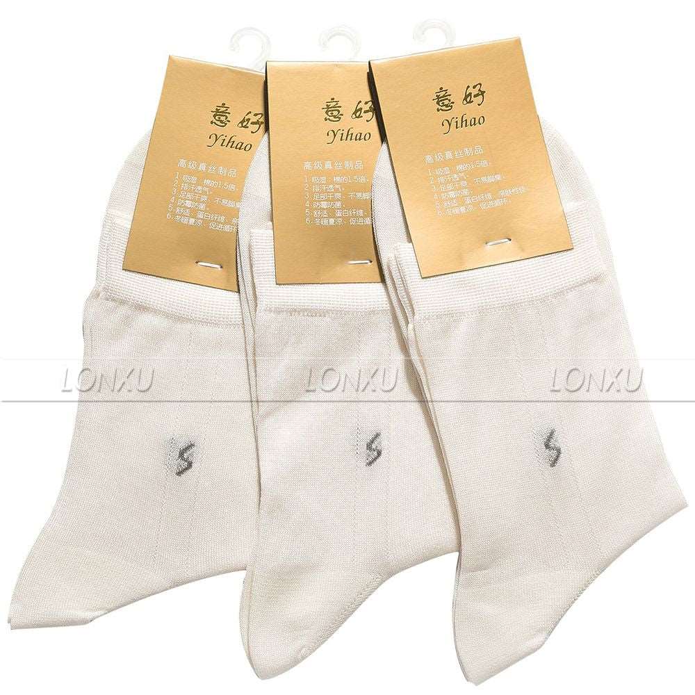 3 Pairs Mens 100% Silk Socks 100% mid Calf Free p&p Black Brown Beige Gray Navy Blue__ Suitable for four seasons Beige