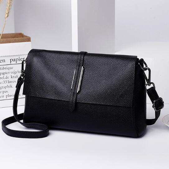 hiddengem Designer Real Cow Leather Lady's Flap Messenger Bags Soft Genuine Cowhide Functional Shoulder Handbags New Black