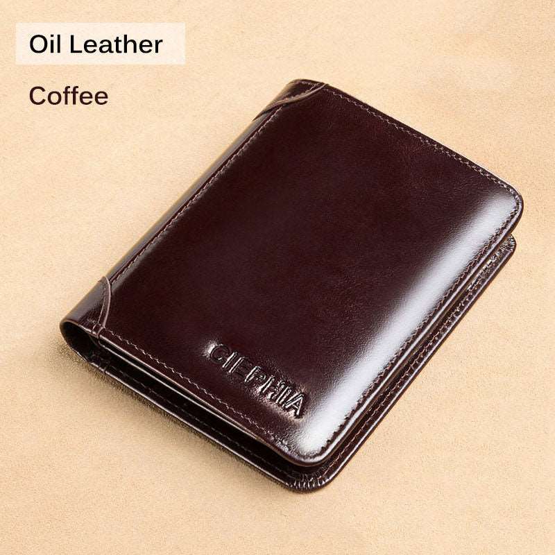 Genuine Leather Rfid Protection Wallets for Men Vintage Thin Short Multi Function ID Credit Card Holder Money Bag Coffee China