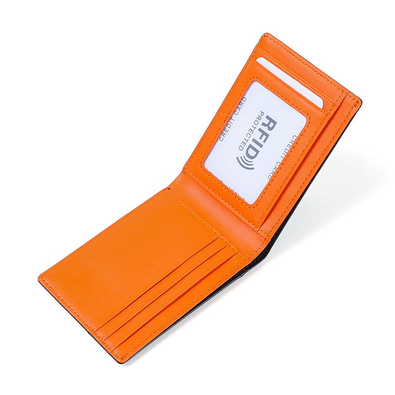 Men's Money Bag Purse Mini Slim Genuine Leather Wallet Rfid Bank Credit Card Holder Business Minimalist Wallet Men Orange