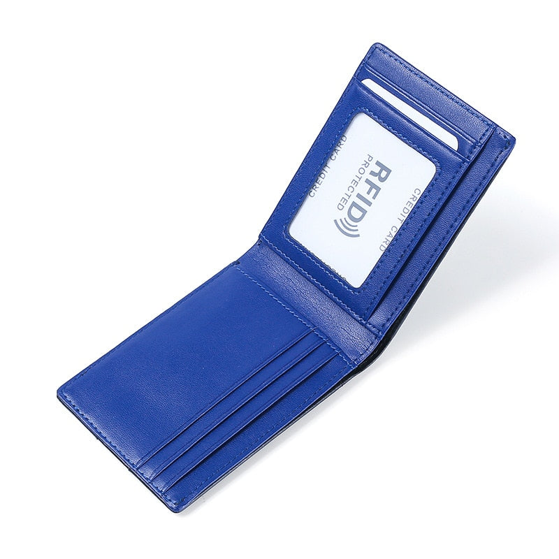 Men's Money Bag Purse Mini Slim Genuine Leather Wallet Rfid Bank Credit Card Holder Business Minimalist Wallet Men Blue