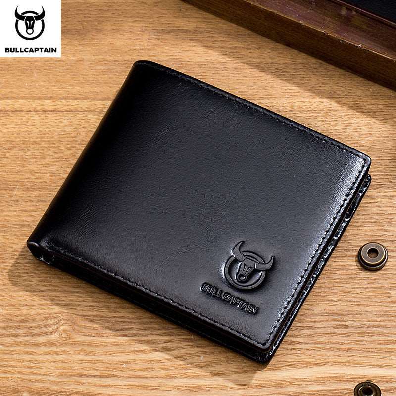 hiddengem RFID Blocking Men's Leather Wallet Bifold Slim Wallet Multi-card Card Holder ID Wallet QB 05 black