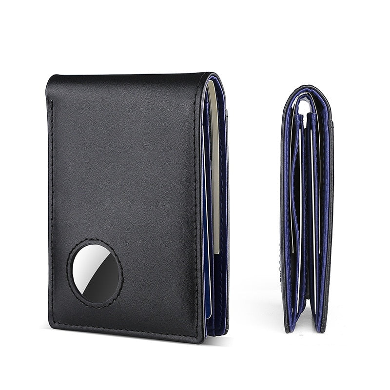 hiddengem Airtag Wallet Men Retro Minimalist Rfid Blocking Men's Wallet Card Holder Business Genuine Leather Thin Wallets Purse Blue