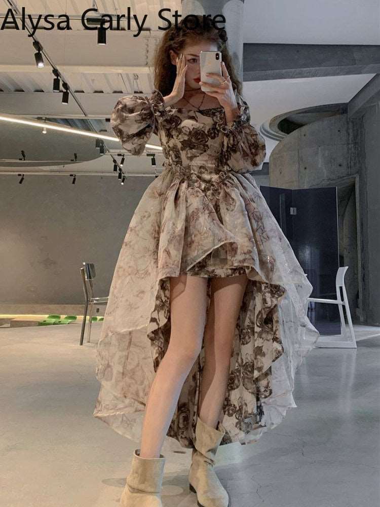 hiddengem Floral Fairy Dresses for Women Luxury Designer Slim Korean Princess Dresses Female Chic Elegant Casual Party Dresses Floral Dress