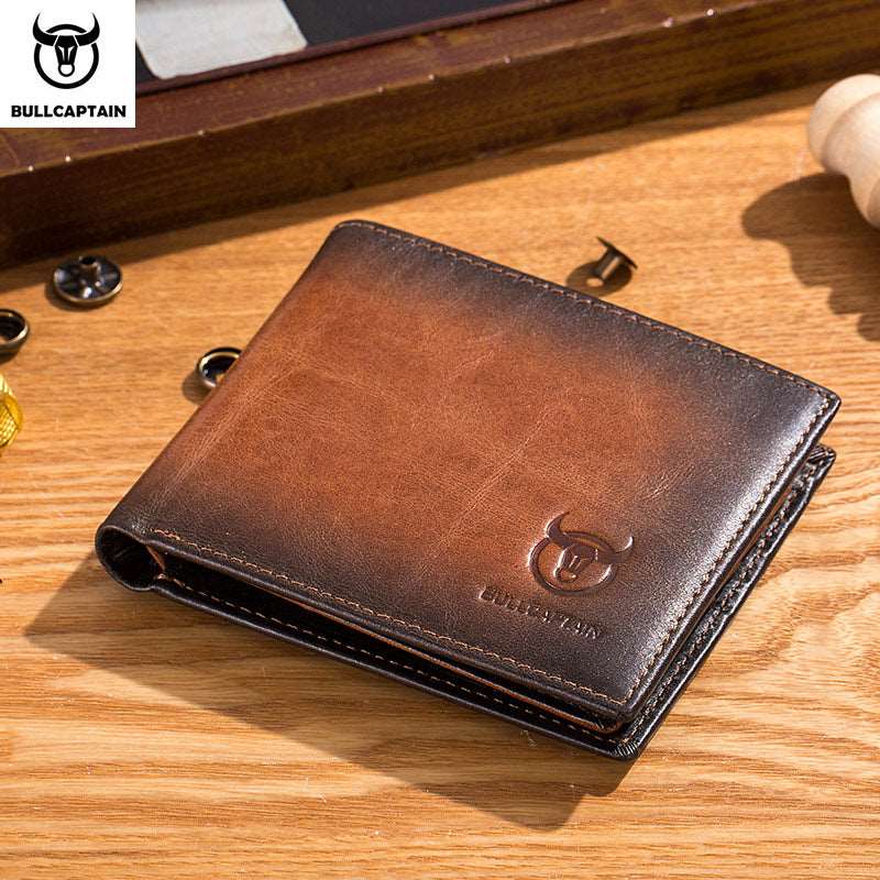 hiddengem RFID Blocking Men's Leather Wallet Bifold Slim Wallet Multi-card Card Holder ID Wallet QB 05 brown