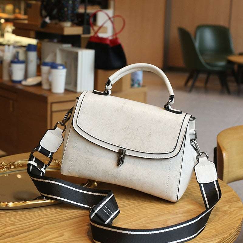 hiddengem Vintage messenger bag cowhide coffee leather bag handbags minimalist square bag Crossbody bag women female luxury bag (20cm<Max Length<30cm) White