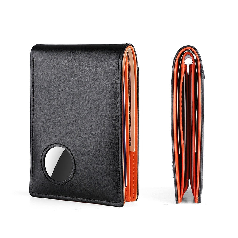 hiddengem Airtag Wallet Men Retro Minimalist Rfid Blocking Men's Wallet Card Holder Business Genuine Leather Thin Wallets Purse Orange