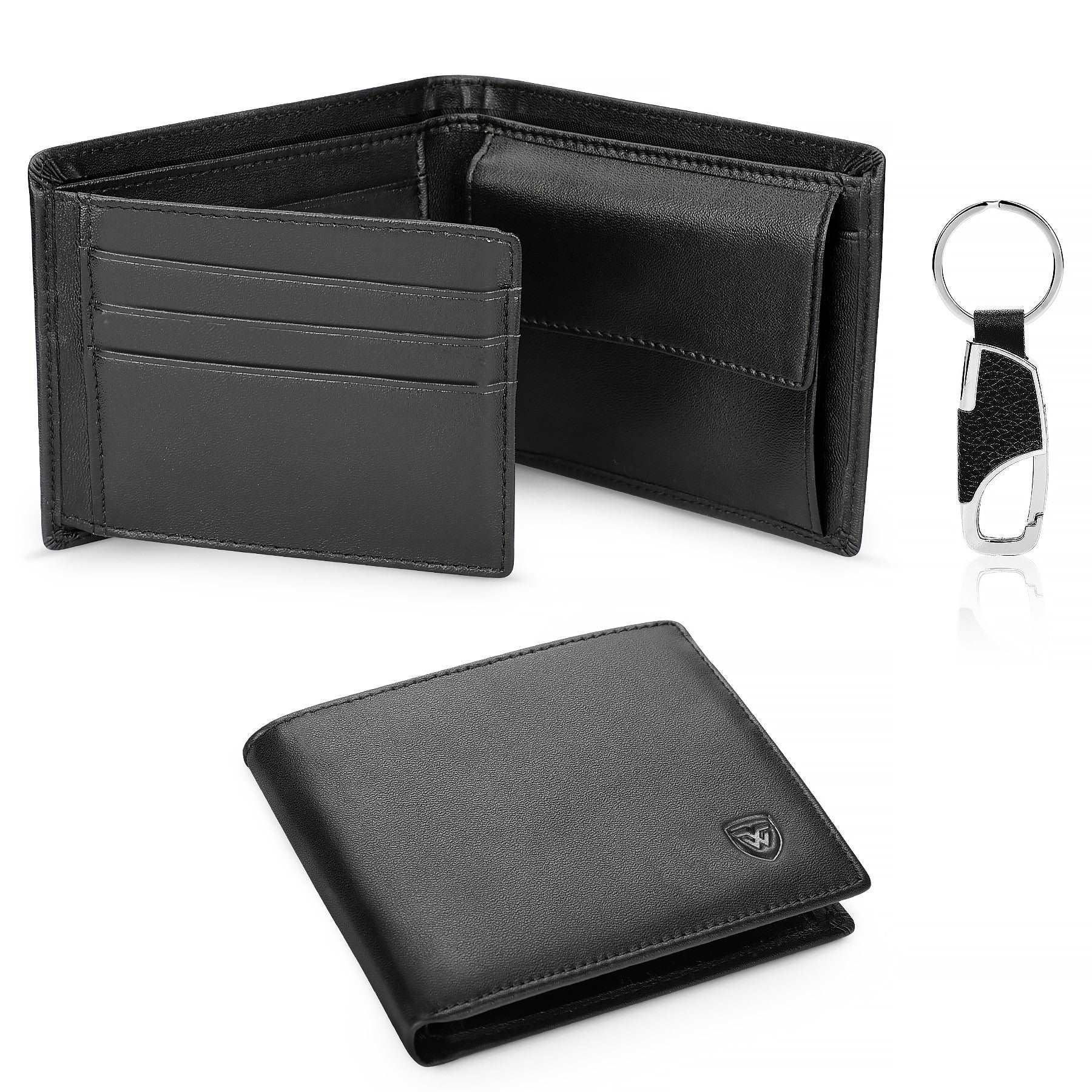 hiddengem Genuine Leather Wallet Men Classic Black Soft Purse Coin Pocket Credit Card Holder Black-2