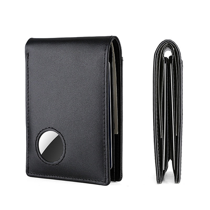 hiddengem Airtag Wallet Men Retro Minimalist Rfid Blocking Men's Wallet Card Holder Business Genuine Leather Thin Wallets Purse Black