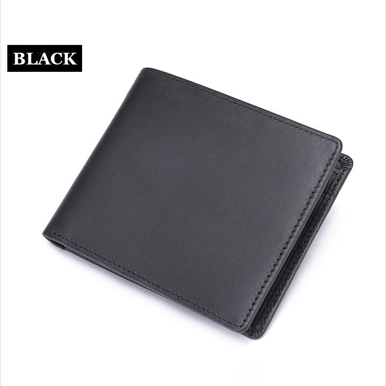 Men's Wallet 100% Genuine Leather Purse Holder Business Anti-Theft Credit Card Rfid Short Wallet Male Slim Coin Purse Money Bag Black