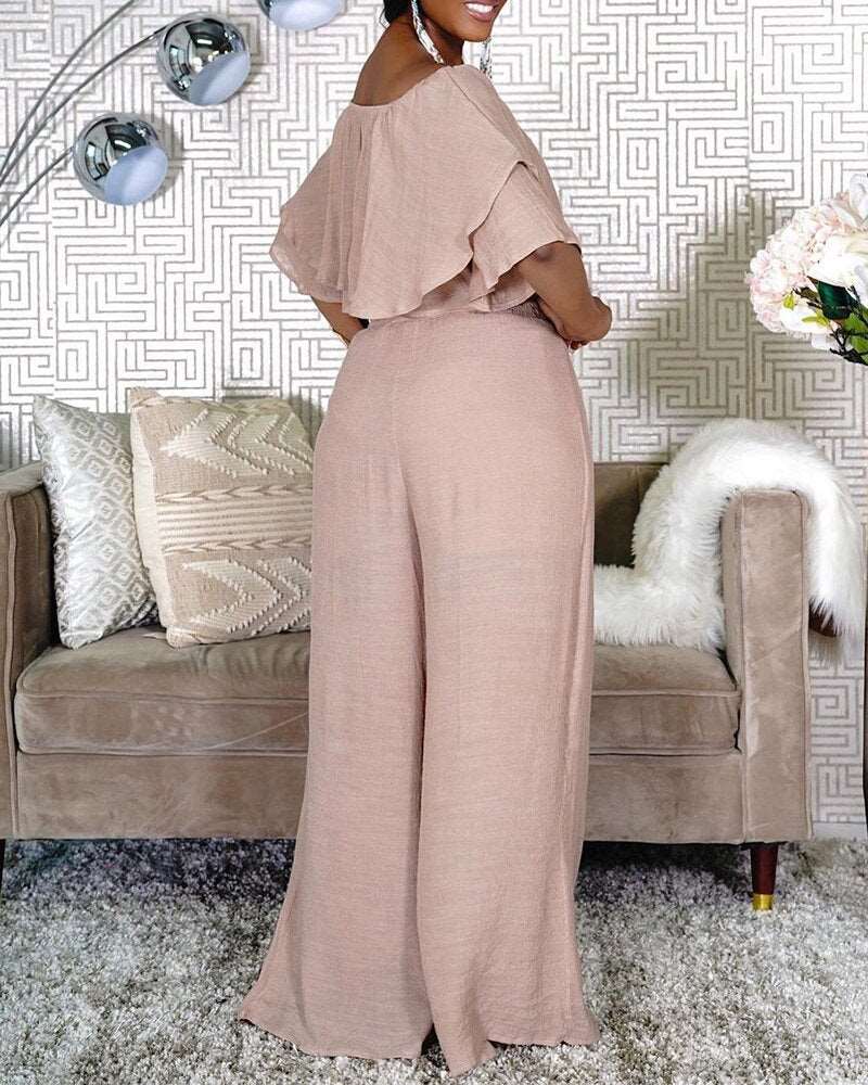 Plus Size 2 Piece Set for Women Clothing Sexy Off Shoulder Crop Top Casual Elegant Wide Leg Long Pants Fashion Outfits Party