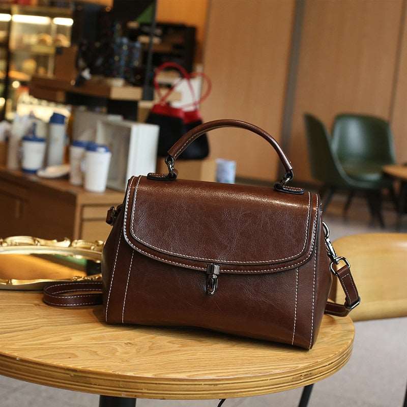 hiddengem Vintage messenger bag cowhide coffee leather bag handbags minimalist square bag Crossbody bag women female luxury bag