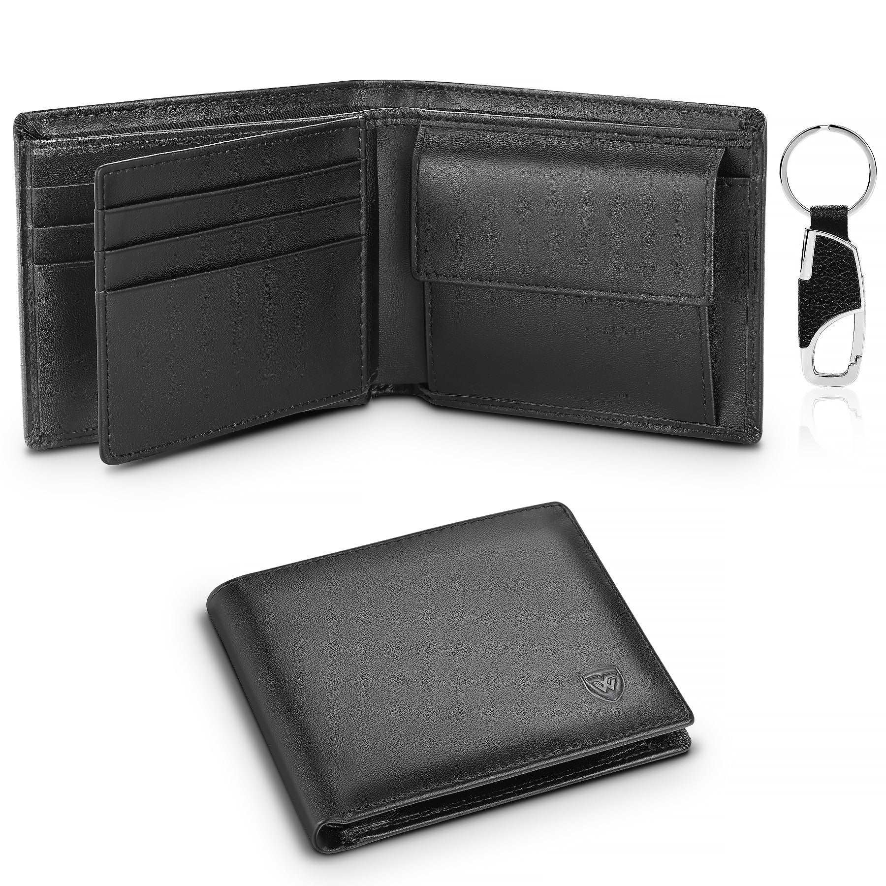 hiddengem Genuine Leather Wallet Men Classic Black Soft Purse Coin Pocket Credit Card Holder Black-1