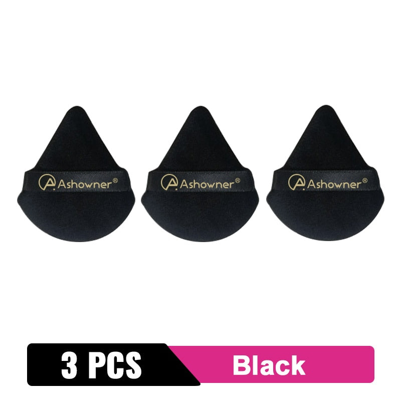 2/3/4/6Pcs Triangle Powder Puff Mini Face Makeup Sponge Cosmetics Soft Cotton Face Powder Puff Washable Velvet Makeup Puff Tools 3PCS Black