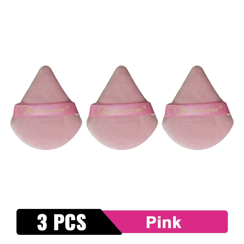 2/3/4/6Pcs Triangle Powder Puff Mini Face Makeup Sponge Cosmetics Soft Cotton Face Powder Puff Washable Velvet Makeup Puff Tools 3PCS Pink