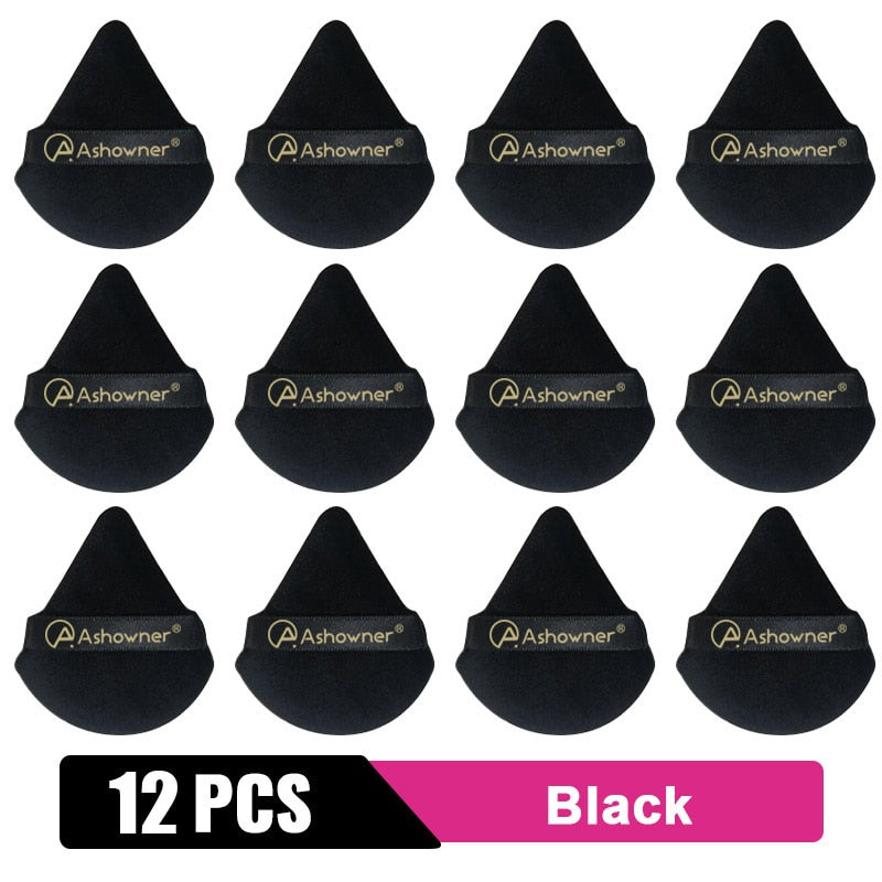 2/3/4/6Pcs Triangle Powder Puff Mini Face Makeup Sponge Cosmetics Soft Cotton Face Powder Puff Washable Velvet Makeup Puff Tools 12PCS Black